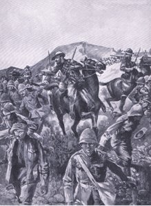A brit foglyok képernyőként álltak közbe, miközben a búrok eltávolítottak egy haditengerészeti fegyvert a Harmsworth Bros Limited által 1901-ben kiadott After Pretoria: The Guerilla War című művéből.