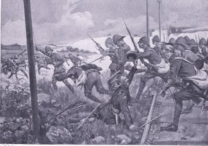 A skót fusilierek rohama Fredrikstadban, illusztráció az After Pretoria: A gerillaháborúból, 1902