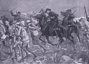 De Wets brit hadifoglyokkal való bánásmódja menet közben, illusztráció az After Pretoria: The Guerilla War, 1902-ből