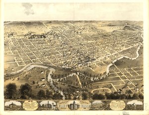 Az indianai Fort Wayne városának madártávlati képe 1868. LOC 73693381
