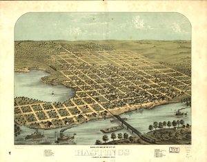 Hastings városának madártávlati képe, Dakota Co., Minnesota 1867. LOC 73693453