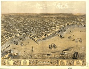 Madártávlati kilátás Muskegon városára, Muskegon Co., Michigan 1868.