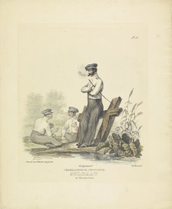 Katona laktanya egyenruhában, 1820-1825 holland gyalogság. Katona Kaserne ruhában (cím a tárgyon) A Holland Királyság katonai jelmezei. Őexcellenciájának, Willem van Bylandtnak szentelve (a sorozat címe a tárgyon)