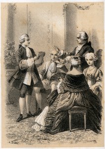 Antoine-Marin Lemierre a Hypermnestrát olvassa fel Jean-Baptiste Vivien de Chateaubrunnak, illusztráció az „Illustrations litteraires de la France”-ból, vagy a fő szerzőink anekdotikus galériája, akiket tetteik és írásaik festettek meg, J. B. Maigrot