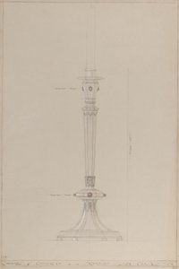 Lovagkápolna: javasolt ezüst gyertyatartó (ceruza, tinta, ecset, wc és ezüst festék a szürke kártyán) alkotó: A. Edward Jones and Co.