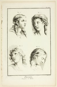 Rajzolás: Az érzelmek kifejezései (Csoda, Szerelem, Tisztelet, Elragadtatás), az Encyclopédie-ból.