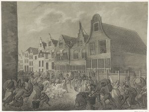 A zsaluzat összeomlása a Kortendijk mentén Gorinchemben, 1809 Az 1809-es árvíz négy tányérja Lajos Napóleon királynak szentelve (sorozat címe)