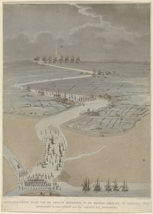 Madártávlat a Western Scheldtről angol, holland és francia flottákkal, 1809 A nagy expedíció festői terve a Western Scheldten 1809 augusztusában (cím a tárgyon)