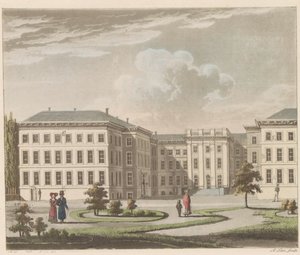 Noordeinde palota Hágában, 1810-1825 Le Palais royal à La Haye, vu du jardin / A hágai királyi palota, a kert felől nézve (cím a tárgyon)