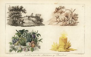 Porcelánfestési minták: tájképek, gyümölcsök, gyertya