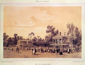 Kilátás a Cafe des Ambassadeurs-re a Champs Elysees-n Párizsban A. prépost litográfiája (aktív 1834-1855 körül) Párizs, Musee Carnavalet