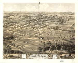 Chillicothe városának madártávlati képe, Livingston Co., Missouri 1869. LOC 73693472 alkotó: A. Ruger