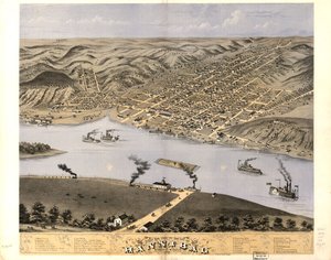 Hannibal városának madártávlati képe, Marion Co., Missouri 1869. LOC 73693475