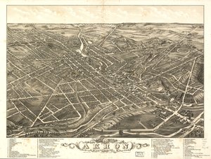 Panorámás kilátás Akron városára, Summit County, Ohio állam 1882 alkotó: A. Ruger Ruger