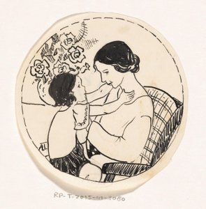 Lány anyja ölében alkotó: A. Tinbergen (signed by artist)