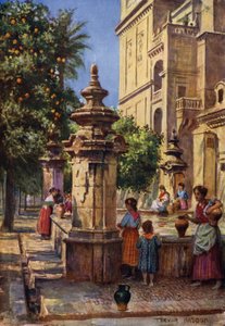 Cordova, szökőkút a narancsok udvarán (színes litó)