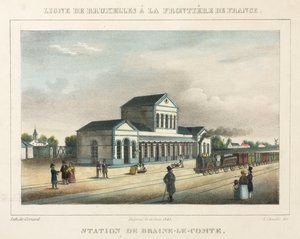 Braine-le-Comte állomás, Belgium, vésette Gerard, 1843 alkotó: A. after Canelle