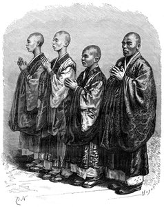 Buddhisták imában, Japán, 19. század.