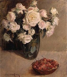 Rózsa és cseresznye csendélet alkotó: A. van der Kelen