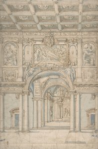 Tanulmány a Santa Maria Maggiore belsejéről Rómában., 1621-46. alkotó: Abbate Paolo de Angelis