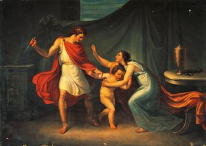 Pyrrhus a kis Astyanax életét fenyegeti alkotó: Abbondio Bagutti