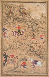 Vadászat sólyomokkal egy tájban, c. 1558-1560, a határok valószínűleg az 1700-as évekből származnak. alkotó: Abd al Samad
