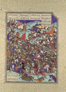 Kai Khusrau legyőzi Makran hadseregét, Folio 376v a Shahnama Book of...-ból, kb. 1525-30.