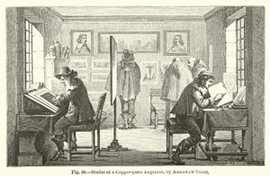 Rézmetsző műterme (metszet) alkotó: Abraham (after) Bosse