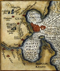Szirakúza ősi kikötője Szicíliában Ábrahám Ortelius „atlaszja” után