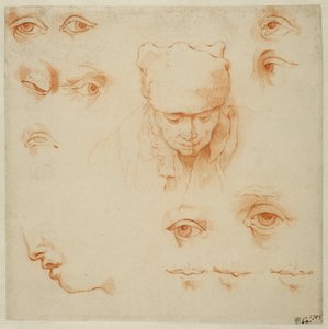 Egy idős nő feje, valamint szem- és szájtanulmányok alkotó: Abraham Bloemaert