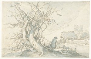 Pásztor juhokkal egy halott fa mellett alkotó: Abraham Bloemaert