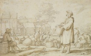 Piaci jelenet (toll és tinta papíron) alkotó: Abraham Bloemaert
