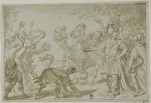 Római katonák megköveznek egy kígyót alkotó: Abraham Bloemaert
