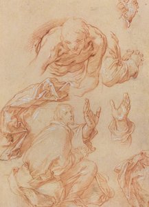 Tanulmányok a kezekről és a hajlító figurákról [verso] alkotó: Abraham Bloemaert