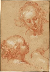 Három tanulmány nőkről (recto); négy tanulmány kezekről és egy térdelő fiatalember ellenpróbája (verso). alkotó: Abraham Bloemaert