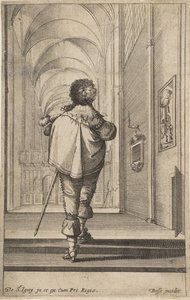 Egy úriember hátulról besétál egy templomba, kb. 1629. alkotó: Abraham Bosse