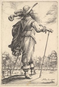 Egy úriember hátulról, bottal jobbra sétál, tollas ..., 1629. alkotó: Abraham Bosse