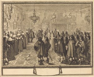 IV. Vladislas lengyel király és Gonzaga Lujza, mantovai hercegnő házassági szerződésének ceremóniája Fontainbleau-ban alkotó: Abraham Bosse