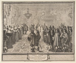 IV. Władysław lengyel király és Marie Louise Gonzaga, Mantova hercegnője közötti házassági szerződés aláírási ünnepsége Fontainebleau-ban alkotó: Abraham Bosse