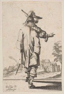 Úriember hátulról egy kastély felé mutatva, 1629. alkotó: Abraham Bosse