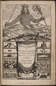 Thomas Hobbes "Leviathan, avagy a közös gazdagság anyaga, formája és hatalma, egyházi és civilek" címlapja