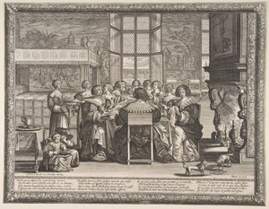 Feleségek az asztalnál férjük távolléte alatt, kb. 1635-36. alkotó: Abraham Bosse