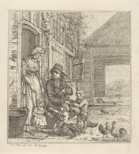 Férfi és nő gyerekekkel az ajtóban alkotó: Abraham Bruinings Worrel