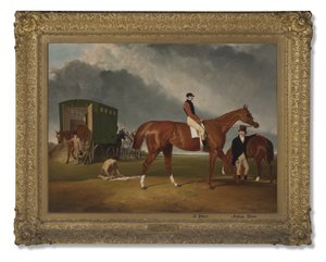 Lord George Bentincks Horse Elis portréja John Day lovassal és John Doe edzővel, Doncaster, 1836 alkotó: Abraham Cooper