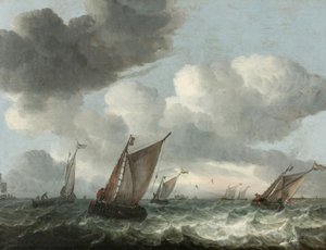 Fishing boats off the coast in a choppy sea (oil on panel) alkotó: Abraham Hendricksz van Beyeren