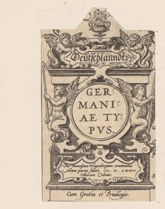 Cartouche találkozott vier puttival Cartouche van een kaart Duitsland Deutschland Németország típusa (cím az objektumon) Theatrum Orbis Terrarum (sorozat címe) alkotó: Abraham Hogenberg