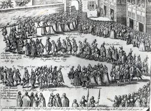 Felvonulás V. Frigyes nádor választófejedelem és Erzsébet hercegnő esküvőjére, 1613 körül alkotó: Abraham Hogenberg