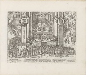 A Westminster Abbey külső képe I. Jakab koronázása idején, 1603-1604. alkotó: Abraham Hogenberg