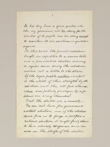 Lincoln elnökválasztási győzelmi beszédének autográf kézirata, amelyet Washington D.C.-ben mondott el a Fehér Ház ablakából november 10-én este