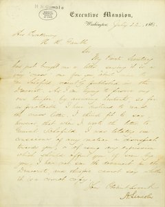Levél A. Lincoln, Executive Mansion, Washington, Őexcellenciájának, H.R. Gamble -nek, 1863. július 23 -án